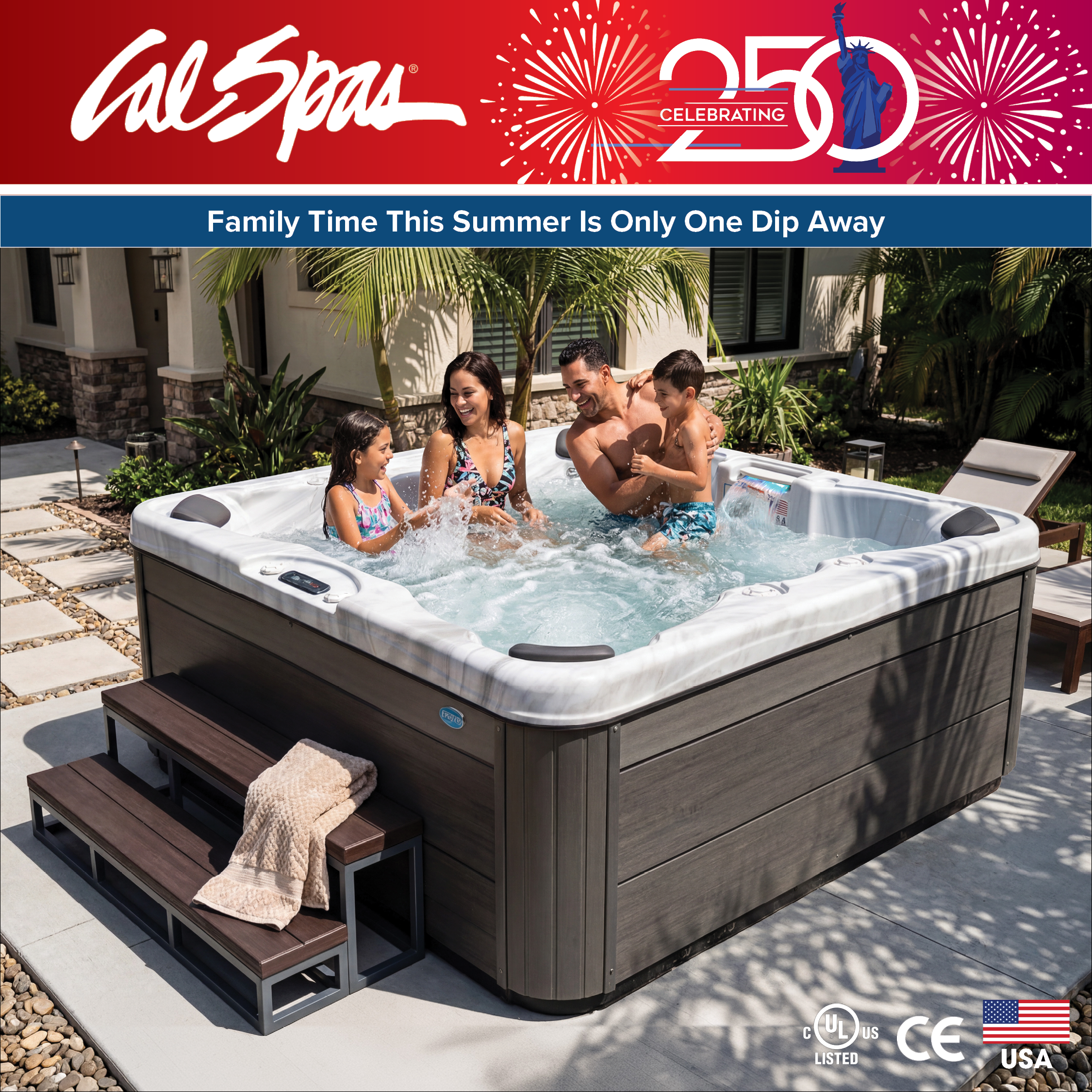 Calspas hot tub being used in a family setting - Pleasanton